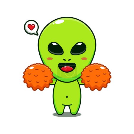 Illustration for Cute cheerleader alien cartoon vector illustration. - Royalty Free Image