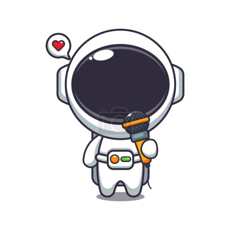 Téléchargez les illustrations : Mignon astronaute tenant microphone dessin animé vecteur illustration. - en licence libre de droit