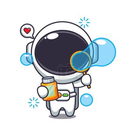Téléchargez les illustrations : Mignon astronaute soufflant bulles dessin animé vectoriel illustration. - en licence libre de droit