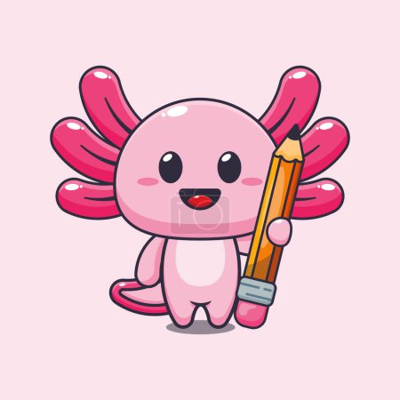 Illustration for Axolotl holding pencil cartoon vector illustration. - Royalty Free Image