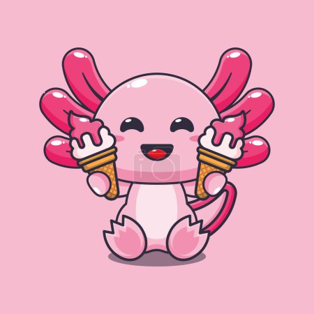 Téléchargez les illustrations : Axolotl avec illustration vectorielle de dessin animé crème glacée. - en licence libre de droit