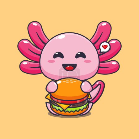 Illustration for Axolotl with burger cartoon vector illustration. - Royalty Free Image