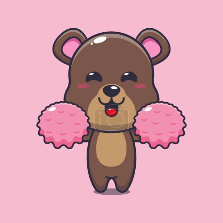 Téléchargez les illustrations : Cheerleader ours dessin animé vecteur illustration. - en licence libre de droit