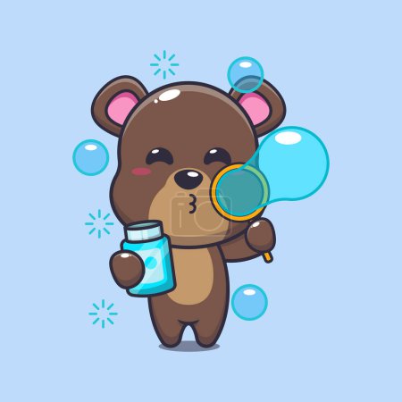 Illustration for Bear blowing bubbles cartoon vector illustration. - Royalty Free Image