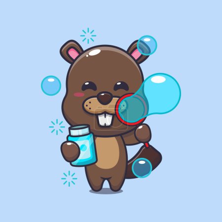 Illustration for Beaver blowing bubbles cartoon vector illustration. - Royalty Free Image