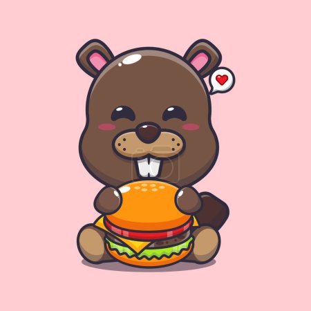 Ilustración de Castor con hamburguesa ilustración vector de dibujos animados. - Imagen libre de derechos