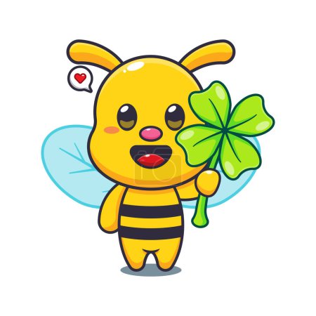 Illustration for Bee with clover leaf cartoon vector illustration. - Royalty Free Image