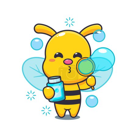 Illustration for Bee blowing bubbles cartoon vector illustration. - Royalty Free Image