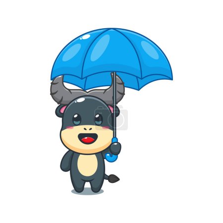 Illustration for Buffalo holding umbrella cartoon vector illustration. - Royalty Free Image