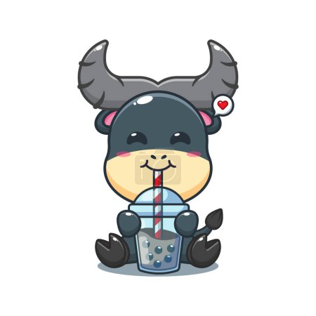 Ilustración de Bebida de búfalo burbuja leche té dibujos animados vector ilustración. - Imagen libre de derechos