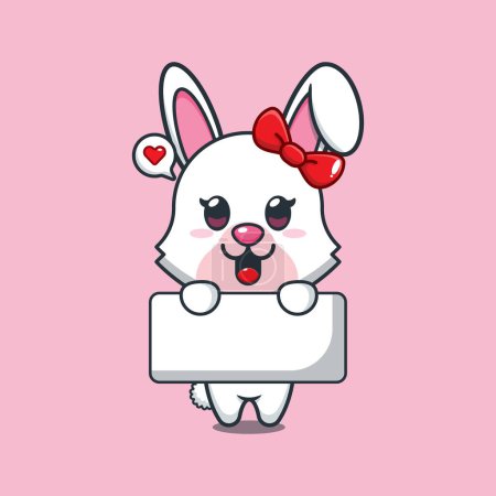 Illustration for Bunny holding greeting banner cartoon vector illustration. - Royalty Free Image