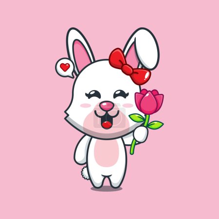 Ilustración de Conejito celebración rosa flor dibujo animado vector ilustración. - Imagen libre de derechos