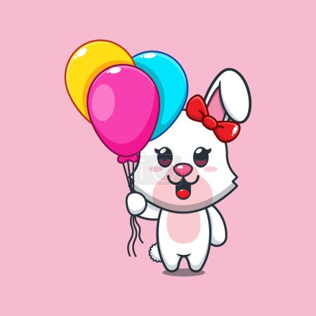 Illustration for Bunny with balloon cartoon vector illustration. - Royalty Free Image