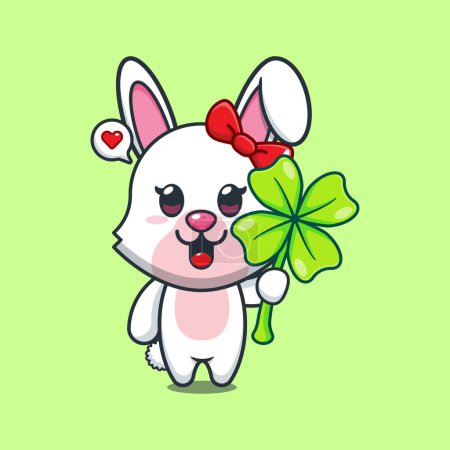 Illustration for Bunny with clover leaf cartoon vector illustration. - Royalty Free Image