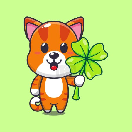 Illustration for Cat with clover leaf cartoon vector illustration. - Royalty Free Image