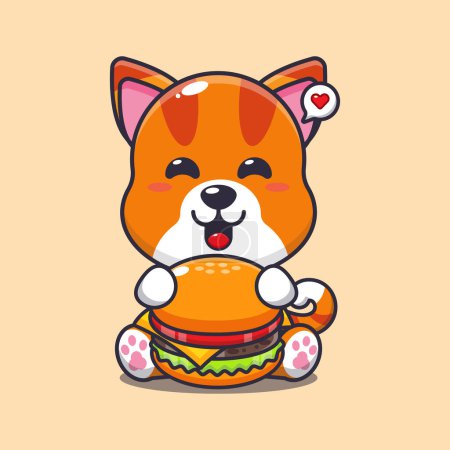 Illustration for Cat with burger cartoon vector illustration. - Royalty Free Image