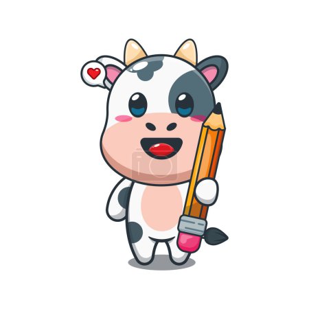 Illustration for Cow holding pencil cartoon vector illustration. - Royalty Free Image