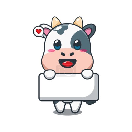 Téléchargez les illustrations : Vache tenant salutation bannière dessin animé vecteur illustration. - en licence libre de droit