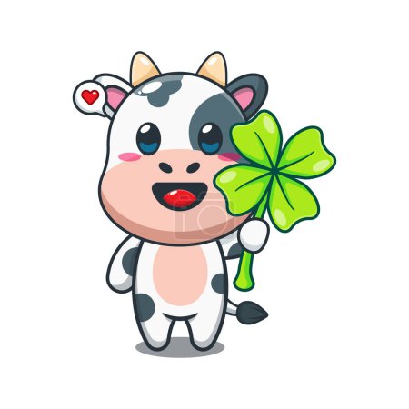Illustration for Cow with clover leaf cartoon vector illustration. - Royalty Free Image