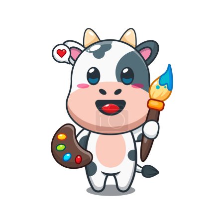 Illustration for Cow painter cartoon vector illustration. - Royalty Free Image