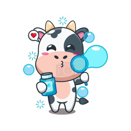 Illustration for Cow blowing bubbles cartoon vector illustration. - Royalty Free Image