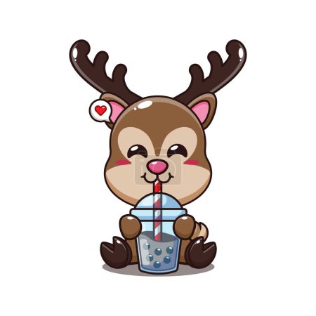Illustration for Deer drink bubble milk tea cartoon vector illustration. - Royalty Free Image