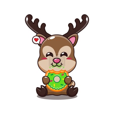 Illustration for Deer eating donut cartoon vector illustration. - Royalty Free Image