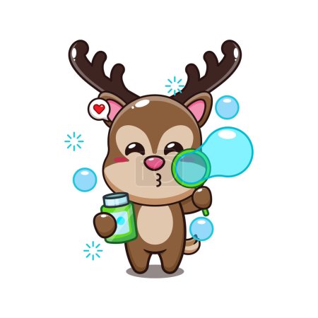 Illustration for Deer blowing bubbles cartoon vector illustration. - Royalty Free Image