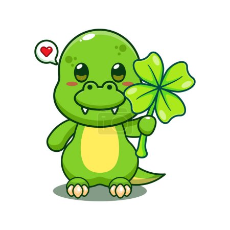 Illustration for Dino with clover leaf cartoon vector illustration. - Royalty Free Image