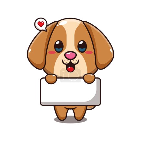 Illustration for Dog holding greeting banner cartoon vector illustration. - Royalty Free Image