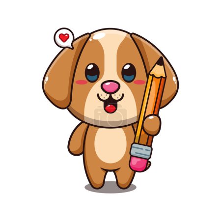Illustration for Dog holding pencil cartoon vector illustration. - Royalty Free Image
