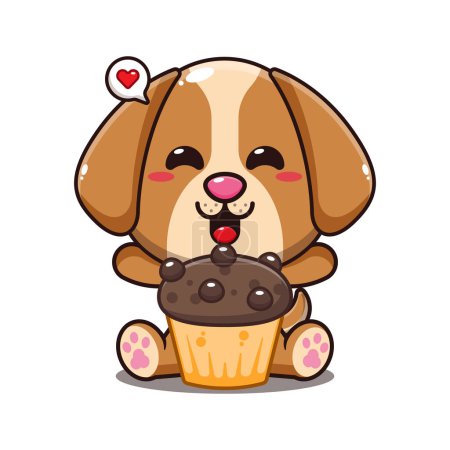 Illustration for Dog with cup cake cartoon vector illustration. - Royalty Free Image