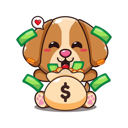 Illustration for Dog with money bag cartoon vector illustration. - Royalty Free Image