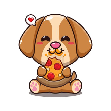 Illustration for Dog eating pizza cartoon vector illustration. - Royalty Free Image