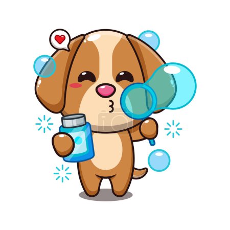 Illustration for Dog blowing bubbles cartoon vector illustration. - Royalty Free Image