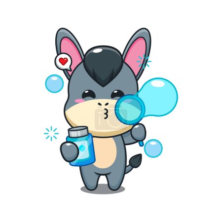 Illustration for Donkey blowing bubbles cartoon vector illustration. - Royalty Free Image