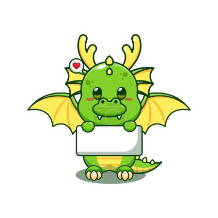 Illustration for Dragon holding greeting banner cartoon vector illustration. - Royalty Free Image
