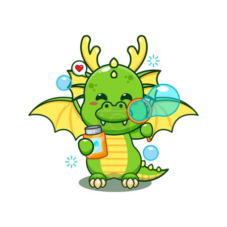 Illustration for Dragon blowing bubbles cartoon vector illustration. - Royalty Free Image