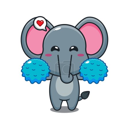 Téléchargez les illustrations : Illustration vectorielle de dessin animé éléphant pom-pom girl mignon. - en licence libre de droit