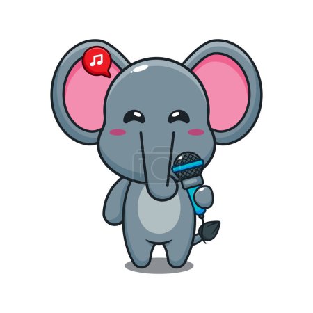 Téléchargez les illustrations : Mignon éléphant tenant microphone dessin animé vectoriel illustration. - en licence libre de droit
