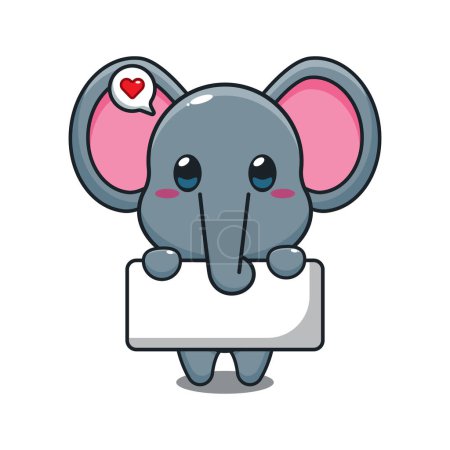 Téléchargez les illustrations : Mignon éléphant tenant salutation bannière dessin animé vectoriel illustration. - en licence libre de droit