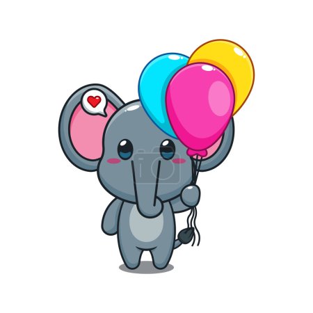 Téléchargez les illustrations : Éléphant mignon avec illustration vectorielle de dessin animé ballon. - en licence libre de droit