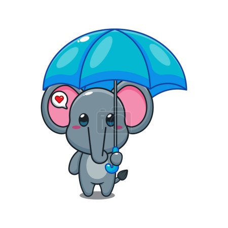 Téléchargez les illustrations : Mignon éléphant tenant parapluie dessin animé vecteur illustration. - en licence libre de droit