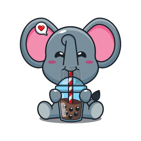 Téléchargez les illustrations : Mignon éléphant boisson bulle lait thé dessin animé vecteur illustration. - en licence libre de droit