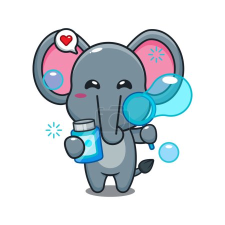 Téléchargez les illustrations : Mignon éléphant soufflant bulles dessin animé vectoriel illustration. - en licence libre de droit