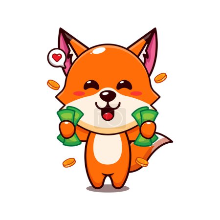 Illustration for Cute fox holding money cartoon vector illustration. - Royalty Free Image