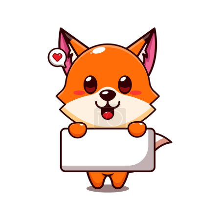 Illustration for Cute fox holding greeting banner cartoon vector illustration. - Royalty Free Image