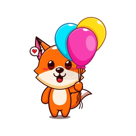 Illustration for Cute fox with balloon cartoon vector illustration. - Royalty Free Image