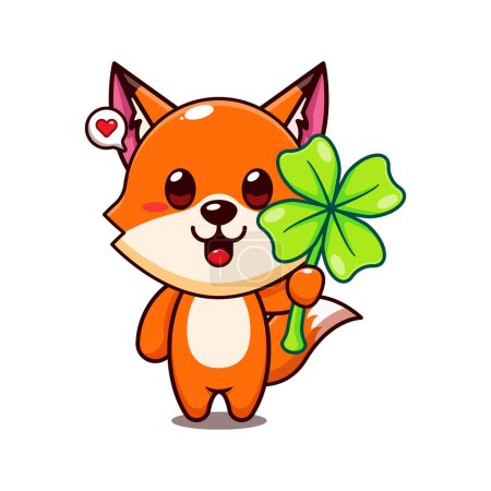 Illustration for Cute fox with clover leaf cartoon vector illustration. - Royalty Free Image