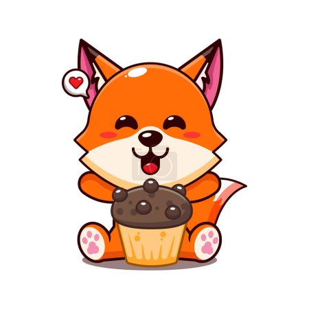 Illustration for Cute fox with cup cake cartoon vector illustration. - Royalty Free Image